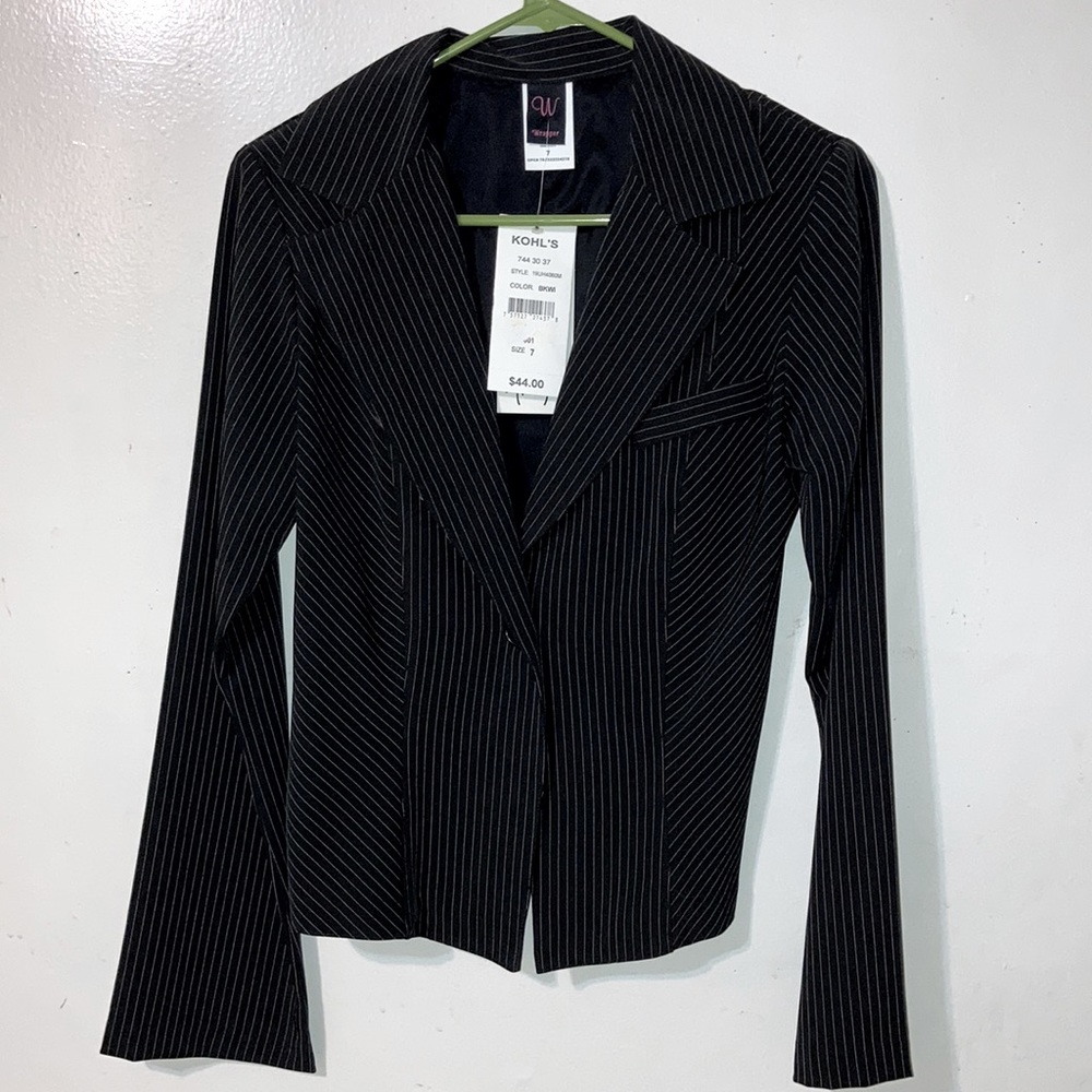 Jr size 7 Suit Jacket, black/white pinstripe, NEW